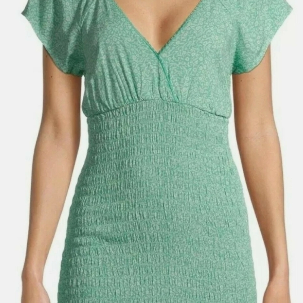 No Boundaries Mint Green Smocked V-Neck Midi Dress